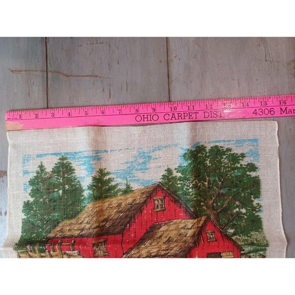 VTG 1972 Linen Hanging Calendar Kitchen Tea Towel Red Barn Old Mill Water Wheel - Picture 7 of 7